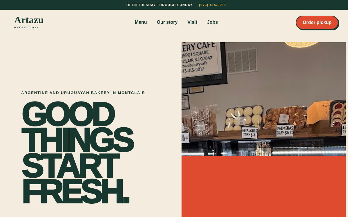 Artazu Bakery website landing page