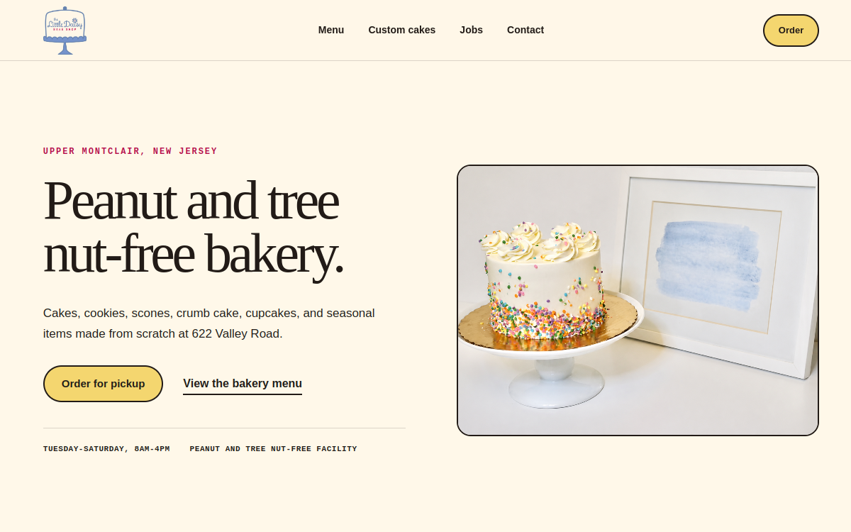 Little Daisy Bakeshop website landing page