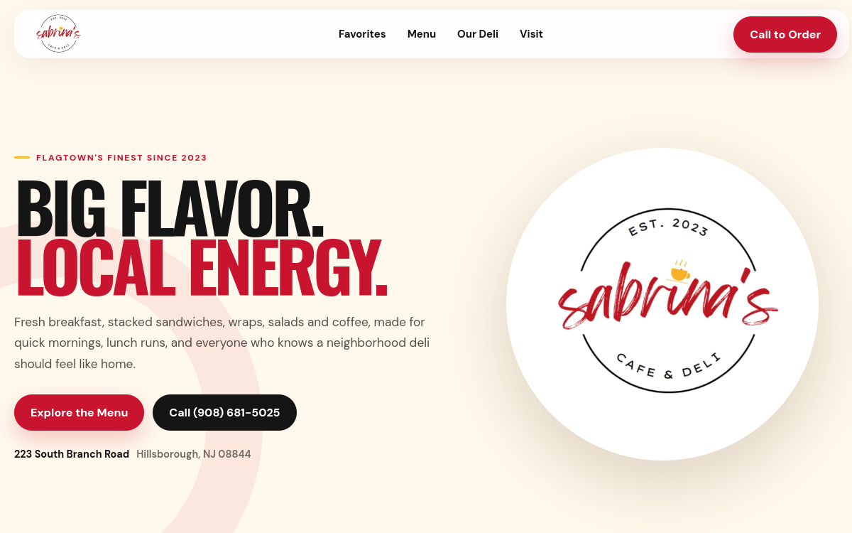 Sabrinas Deli website landing page