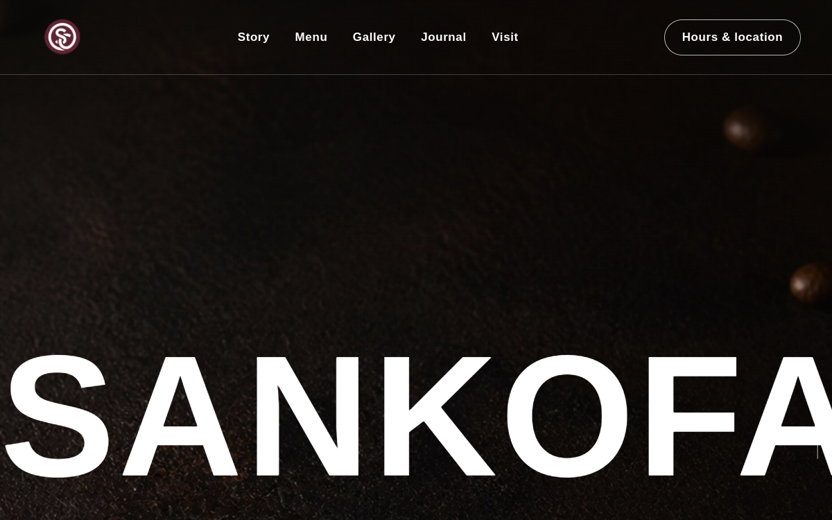 Sankofa Cafe website landing page
